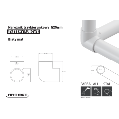 Narożnik trzykierunkowy fi25mm Biały mat